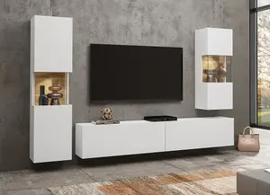 Ava 10 White Matt & Oak Wotan Entertainment Unit - W1800mm x H300mm x D350mm - Modern Media Centre