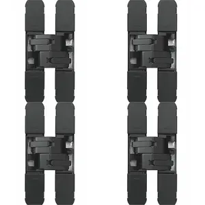 4 PACK - 3D Flush Faced Concealed Cabinet Hinge - 180 Degree Opening Wardrobe MATT BLACK