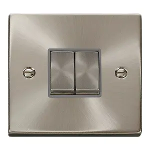 Satin / Brushed Chrome 10A 2 Gang 2 Way Ingot Light Switch - Grey Trim - SE Home