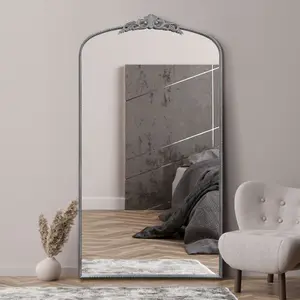 MirrorOutlet Crown - Silver Metal Framed Arched Wall Mirror with Decorative Crown 68" X 38" (174CM X 96CM)