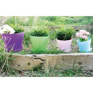 Pink Plastic Plant Pot - Weatherproof Colourful Home or Garden Planter with Drainage Holes & Saucer - H16 x 12.5cm Diameter