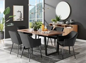 Furniturebox Kylo Brown Rectangular Wood Effect Dining Table & 6 Black Velvet Calla Black Leg Chairs