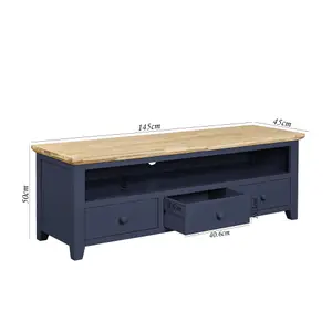 Florence Navy Blue TV Stand with 3 Drawers and Shelf