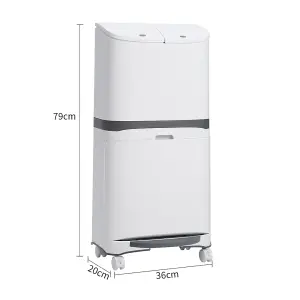 48 L White Home Kitchen Rubbish Dustbin Recycling Bin Double Layer Pedal Rubbish Trash with Inner Buckets