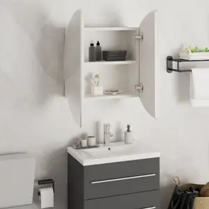 Berkfield Bathroom Cabinet with Round Mirror&LED White 47x47x17.5 cm