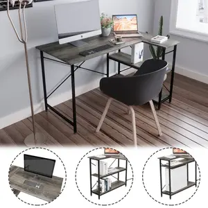 L-Shaped Desk (120 or 140cm x 90cm) Corner Desk with Adjustable Shelves by Aliff Grey / 74cm H x 120cm W x 90cm D