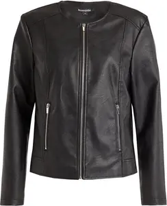 Bonmarche Black Faux Leather Collarless Jacket, Size: 18