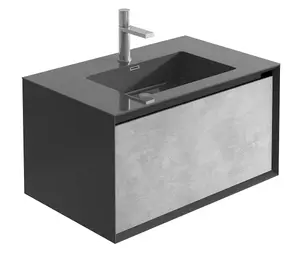 Declan Black & Concrete Wall Mounted Vanity Unit with Integrated Basin (W)750mm (H)400mm