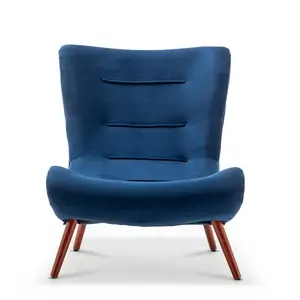 Velvet Blue Katia Accent Chair with Footstool