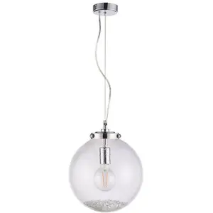 Hanging Ceiling Pendant Light Chrome & GLASS Modern Round Shade Lamp Bulb Holder