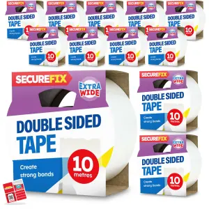 SOL 12pk Double Sided Tape 10m x 48mm Extra Wide Strong Double Sided Tape Heavy Duty, Office & Stationery Supplies Double Sided