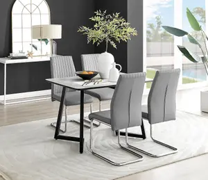 Furniturebox UK Carson White Marble Effect Dining Table & 4 Grey Lorenzo Chairs