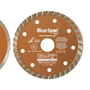 BlueSpot Turbo Diamond Angle Grinder Stone Concrete Cutting Disc 4.5" 2pc 115mm