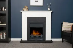 Adam Georgian Fireplace in Pure White & Black with Blenheim Electric Fire in Black, 39 Inch