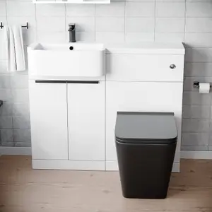 Nes Home 1000mm LH Basin Vanity Black Handles, WC Unit & Square Black BTW Toilet