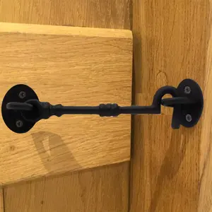 EAI Cabin Hook Iron Strong Hold Back Gate or Door Hook Barrel Style Cast Iron - 200mm - Black