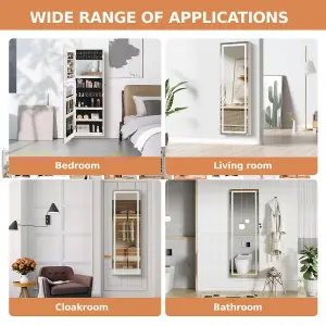 Costway Lockable Jewelry Storage Cabinet Wall-mounted LED Jewelry Armoire w/Full Mirror