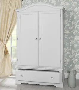 Romance Double Wardrobe With Drawer and Crystal Handles - Antique White