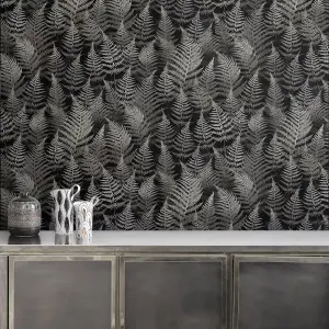 Clarissa Hulse Woodland Fern Charcoal Smooth Wallpaper