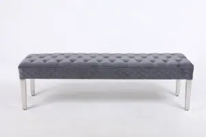 Precious Velvet Stitched Dining Bench 135 cm in Grey