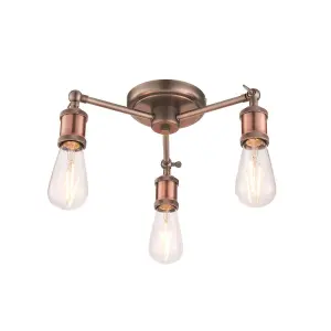 Haven Aged Pewter and Aged Copper Industrial 3 Light Semi Flush Ceiling Light