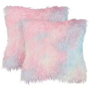 Set of 2 Cushions AMARYLLIS Faux Fur 45 x 45 cm Abstract Multicolour