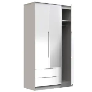 Milan Ready assembled Modern White 2 Drawer Tall Triple Wardrobe With 1 mirror door (H)1970mm (W)1110mm (D)530mm