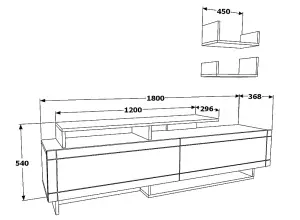 Decorotika Tamy TV Stand TV Cabinet TV Unit with Two Cabinets and Wall Mounted Shelves