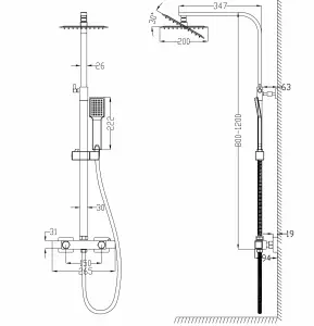 SKY Bathroom Matt Black Thermostatic Mixer Shower Set Square Twin Head Exposed Valve