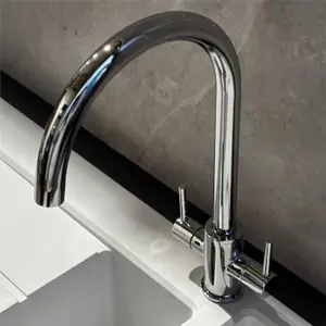 Liquida AD397CH Swan Neck Twin Lever Kitchen Mixer Tap In Chrome