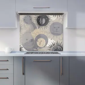 Grey Black Abstract Moon and Sun Premium Glass Kitchen Splashback W700mm x H650mm