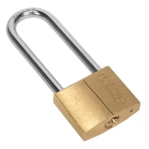 Sealey 40mm Long Shackle Brass Body Padlock With Brass Cylinder Three Keys S0989