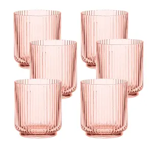 Pink Acrylic Plastic 15oz Ribbed Drinking Tumbler Cups - Set of 6