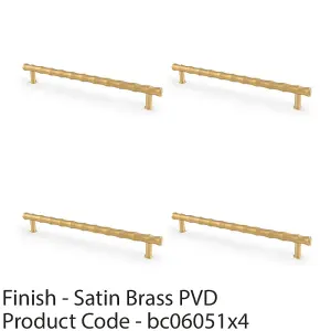 4 PACK - Bamboo T Bar Pull Handle - Satin Brass 224mm Centres SOLID BRASS Drawer Door