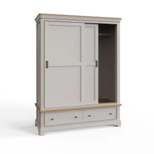 2 Door 2 Drawer Sliding 1.5M Combination Wardrobe Grey Painted Oak