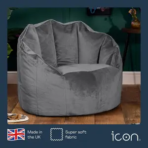 icon Sirena Scallop Chair Bean Bag Charcoal Grey Velvet Bean Bags