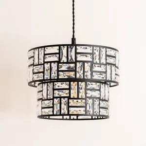 ValueLights Elise Acrylic Jewel Black Two Tier Easy Fit Lamp Shade with LED Bulb