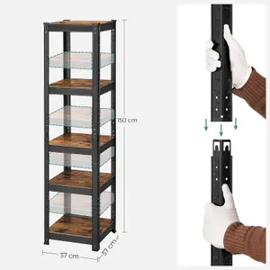 SONGMICS Storage Organizer Shelving Units, Set of 2, Storage Racks, Shelves, Industrial, Adjustable, Rustic Brown and Black