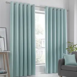 Polyester Room Darkening Grommet / Eyelet Curtain Pair Blue / Width 117 x Drop 137 cm