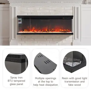 3 Side Electric Fire Wall Inset Or Freestanding Fireplace 9 Flames Color with Remote Control 50 inch