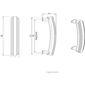 2x Ridge Design Curved Cabinet Pull Handle 160mm Fixing Centres Polished Chrome