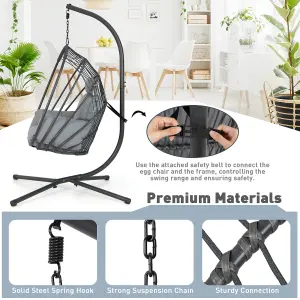 Costway Swing Hanging Egg Chair W/ Stand Hammock Chair W/ Soft Cushion Garden Patio Seat