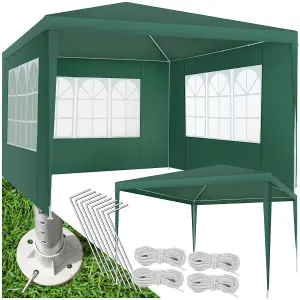 Gazebo Baraban - 3 x 3 m, with 3 side panels, weather & UV-resistant, guy ropes incl. - green