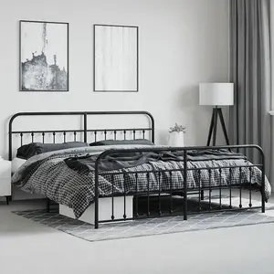 Berkfield Metal Bed Frame with Headboard and Footboard Black 200x200 cm