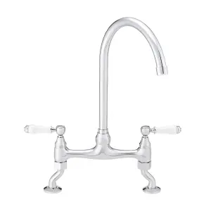 ENKI Astbury Traditional Chrome & White Deck Mount Mixer Tap for Kitchen Sink