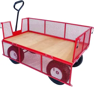 LiftMate Heavy Duty Garden Trolley Cart Wagon Truck with Folding Sides & Standard Plywood Deck, 350kg Capacity