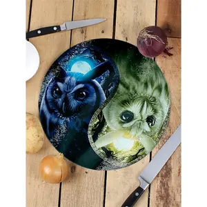 Grindstore Owl Yin Yang Circular Chopping Board Blue/Green (One Size)