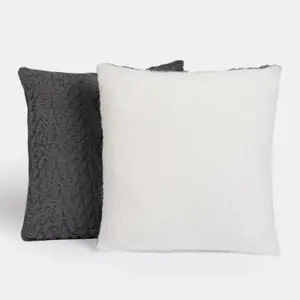 Cable Knit Cushion Covers Sherpa Pillow Cases 2 Pack, 45 x 45cm - Grey