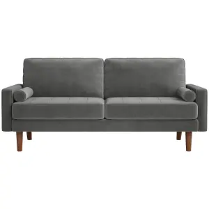 176CM Velvet Love Seat Grey Couch with 2 Pillows