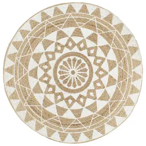 Handmade Rug Jute with White Print 90 cm